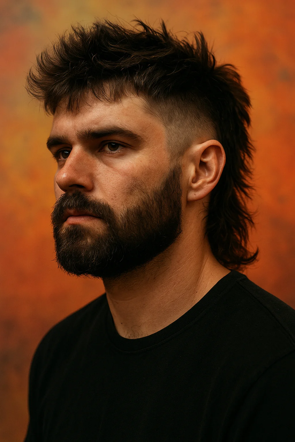 Edgy Mullet with Beard Style