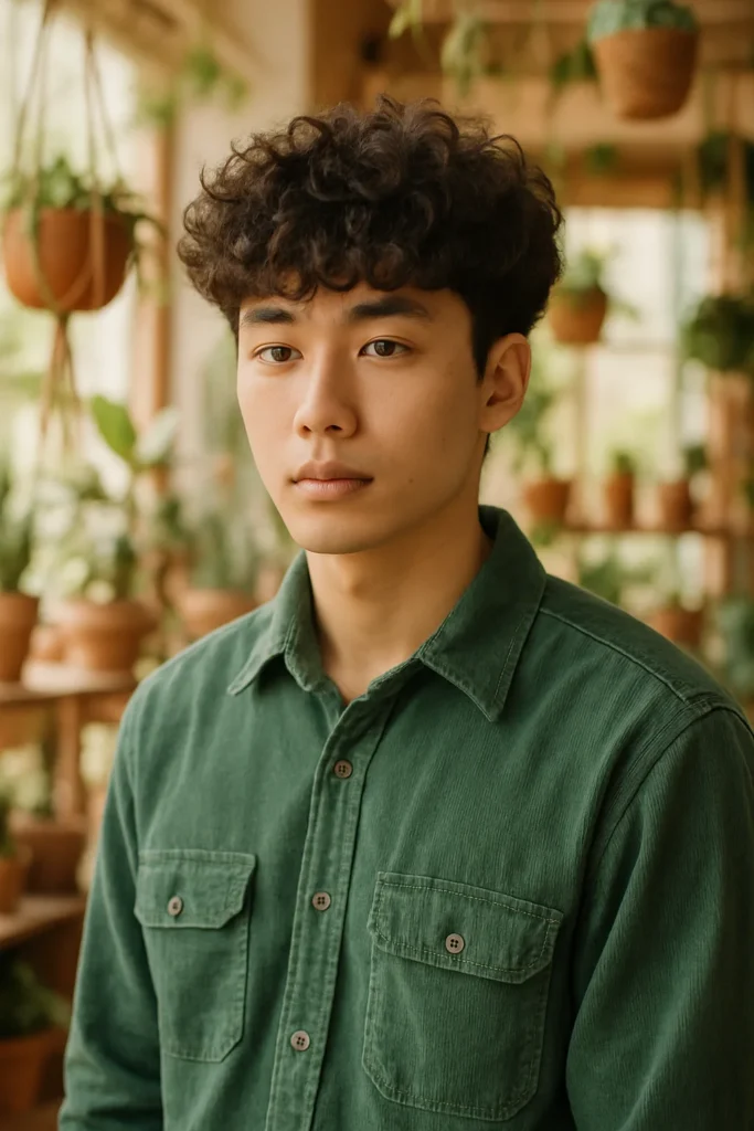 Fluffy Edgar Cut Curly Hair